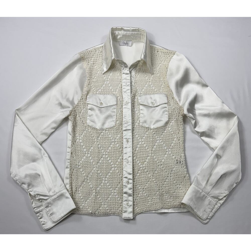 Fitelle Paris cream open mesh and satin top  Size 2.